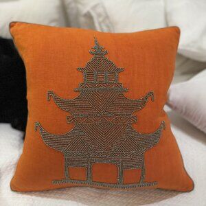 Vintage Jonathan Adler Pale Orange Gold Beaded Pagoda Pillow
